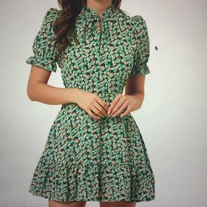 Allegra K WM Sz/S Floral Chiffon Tie Neck Featured in US Weekly Magazine Dress